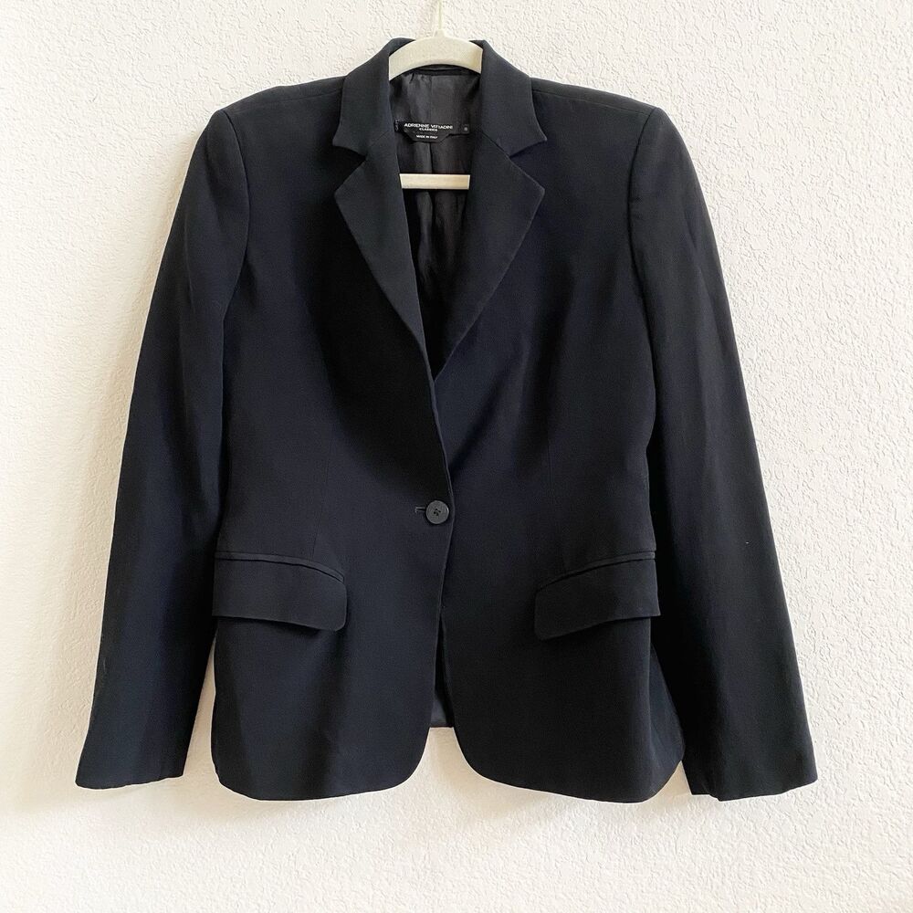 Adrienne Vittadini Womens Blazer Size 8 Black Structured Career Made Italy Lined